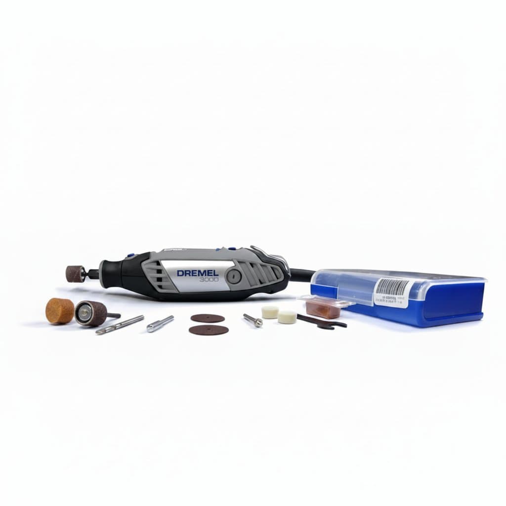 Bosch Dremel 3000 N-10 small electric grinder set for polishing, carving, and detailed work on various materials.