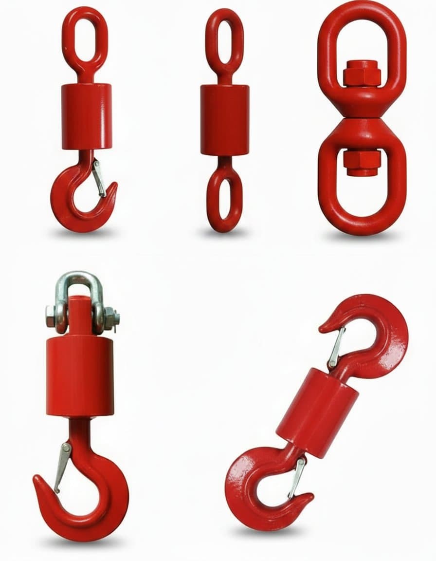 Universal vertical swivel hook lifting tool with 2T to 12.5T capacity, featuring a durable alloy steel construction and safety latch for industrial cargo handling.