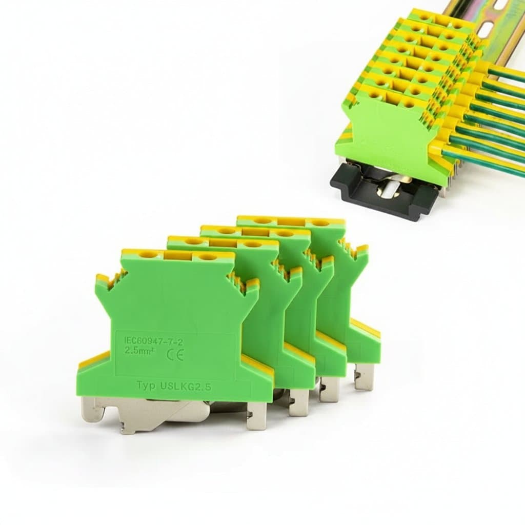 10 pces uslkg série universal din trilho montagem parafuso conector uk duas cores tensão amarelo-verde aterramento terminal - Image 1