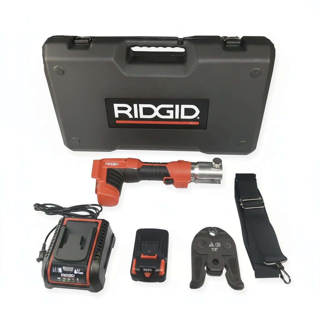 RIDGID 306 electric power crimping tool for HVAC copper and gas pipes, with ergonomic handle.