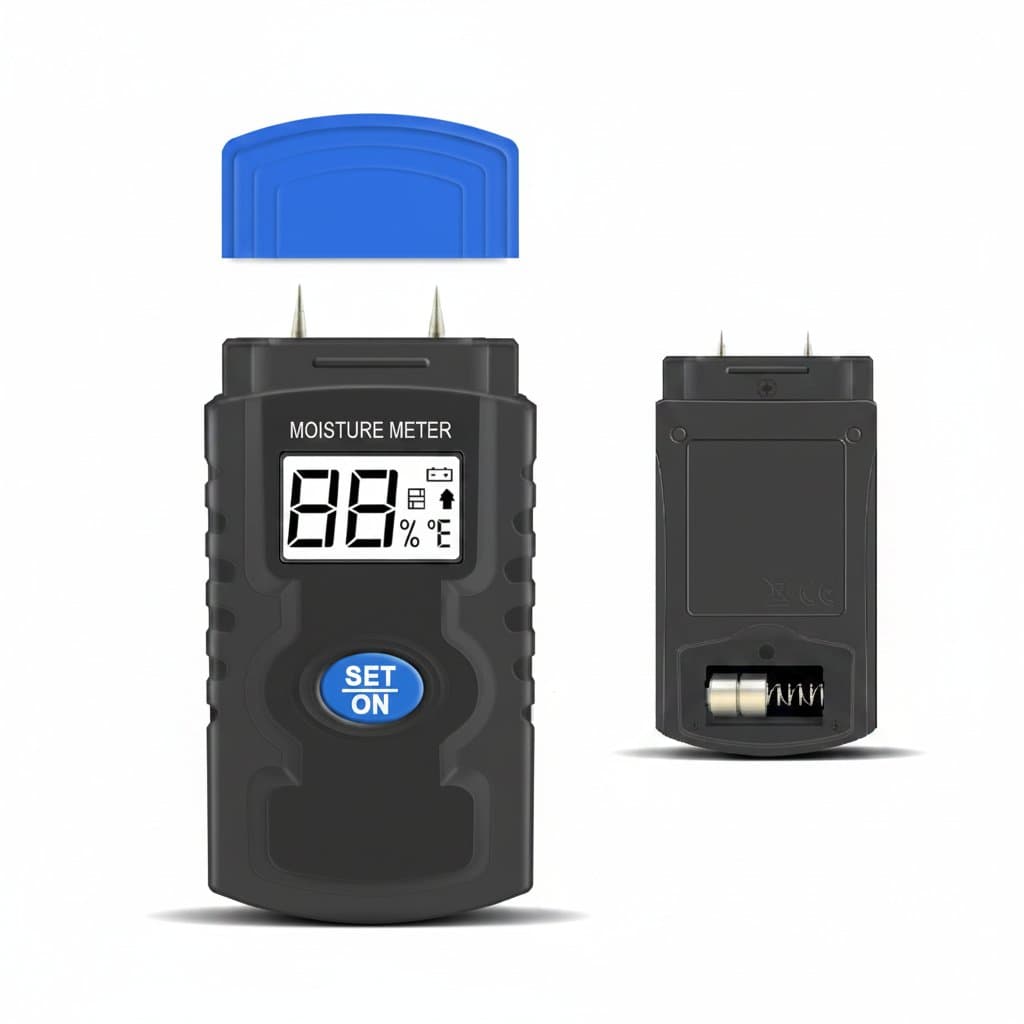 HOLDPEAK Wood Moisture Meter with LCD screen and backlight, a professional timber damp detector for logs and building materials.