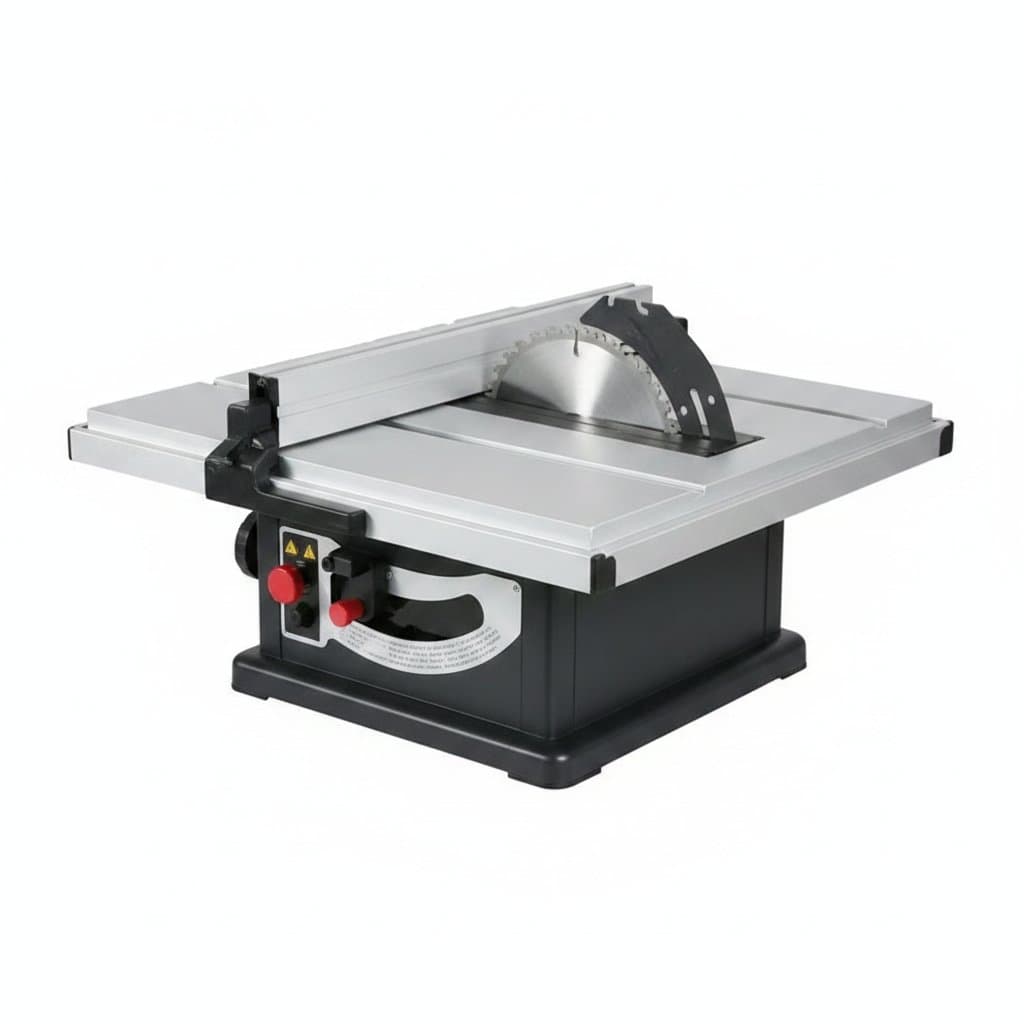 10-inch Electric Dust-Free Composite Wood Table Saw with sliding table and integrated precision cut system for professional woodworking.
