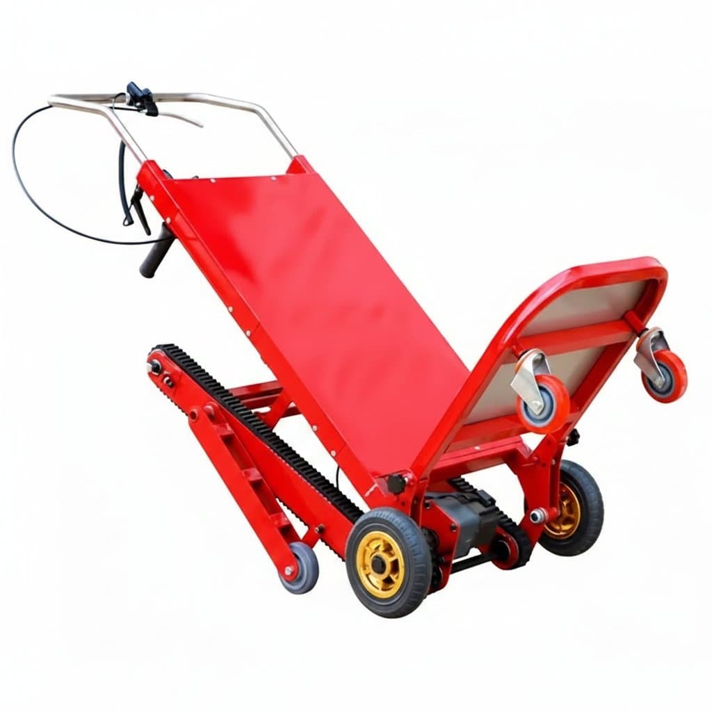 Industrial electric crawler trolley for transporting tools on metal frame structures, featuring a durable steel chassis and powered drive system.
