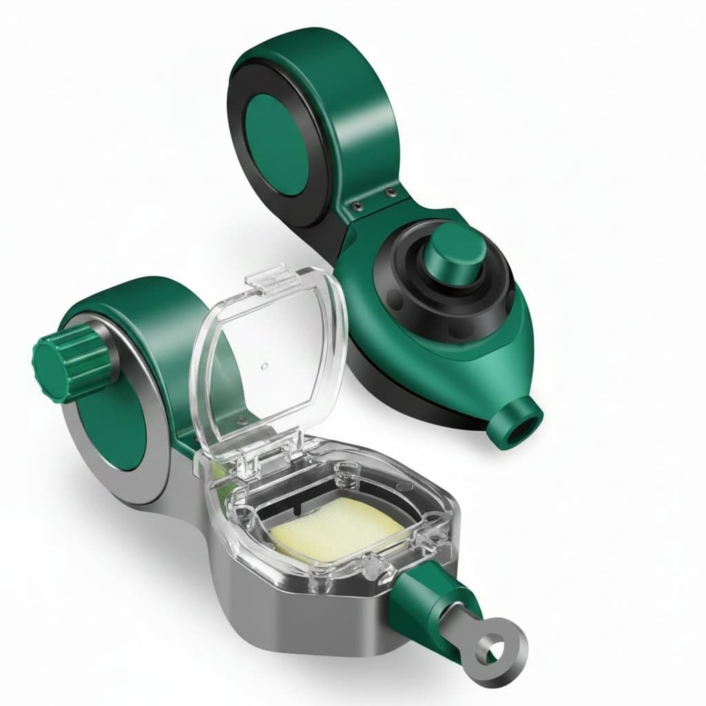 Leak-proof, drop-resistant chalk line reel with double ink chambers, ideal for construction layout and measuring.