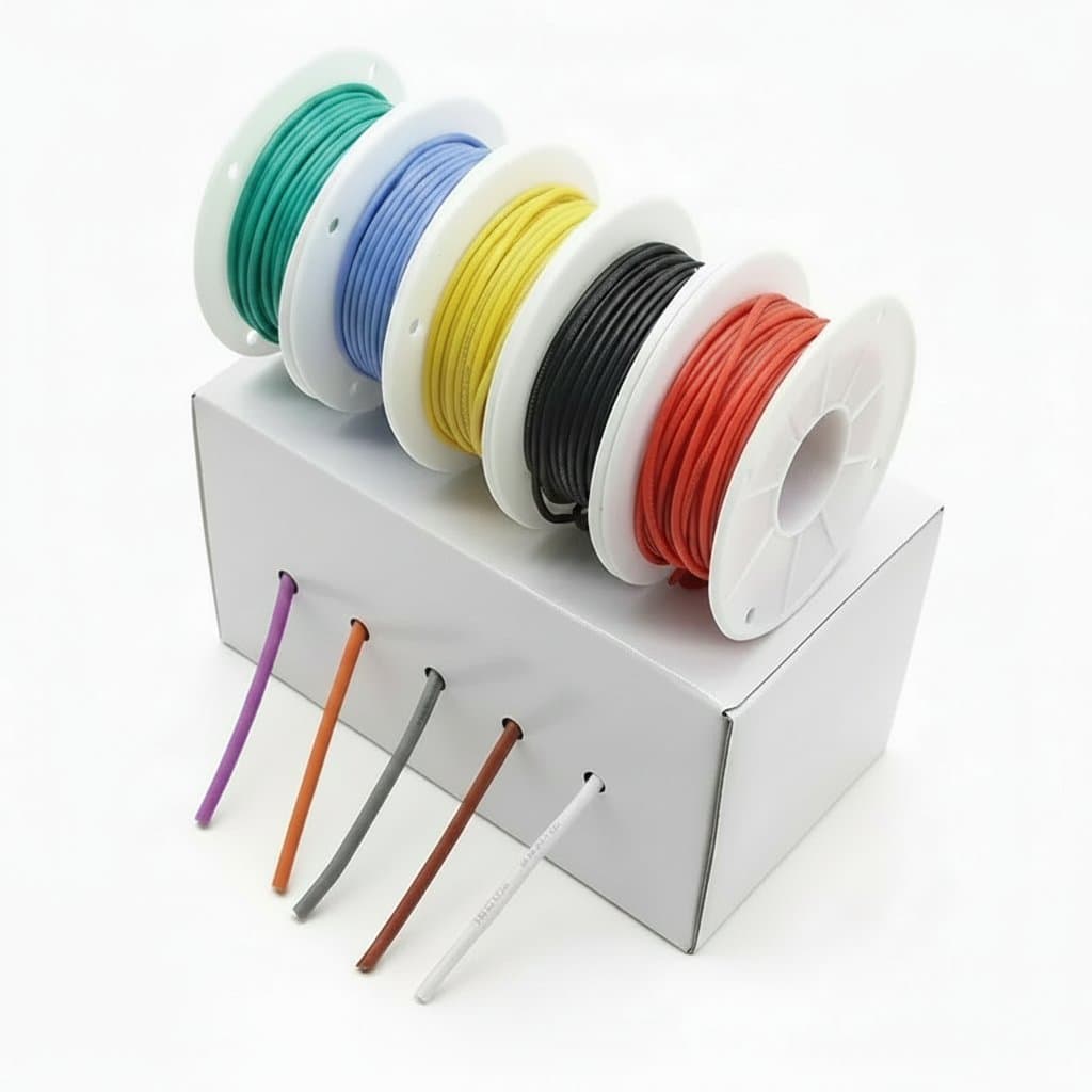 Heat resistant flexible silicone wire kit with 5 colors, featuring tinned copper stranded cables in sizes from 30 to 16 AWG for electrical projects.