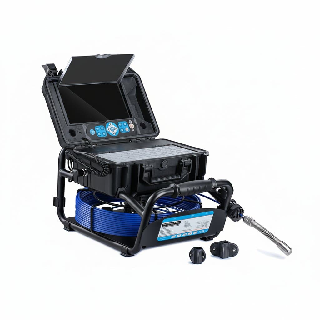 RIDGID SeeSnake Micro pipe inspection camera with 20-40 meter cable, LCD monitor, and meter counter.