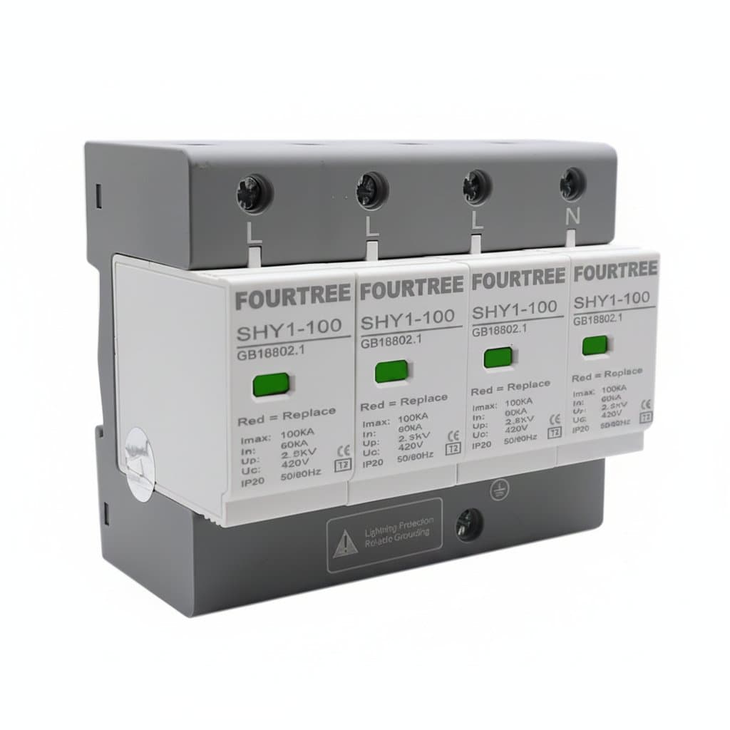SPD Surge Protective Device for three-phase AC systems, rated 40-80KA with 385V-420V, for house lightning and low-voltage protection.