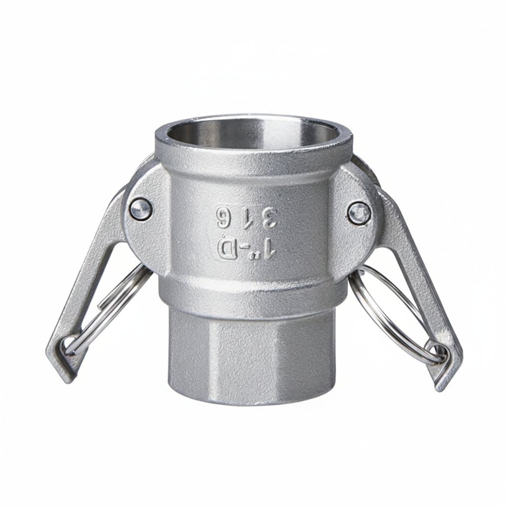 D-type female thread stainless steel water pipe quick connector, a clamp-type adapter for garden irrigation systems and hoses.