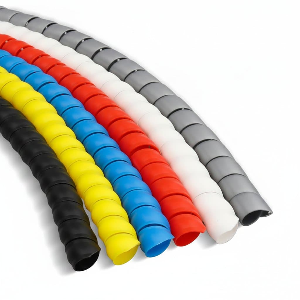 Spiral cable protector sleeve for motorcycle wires, 2 meters long, in flame retardant and anti-bite black plastic.