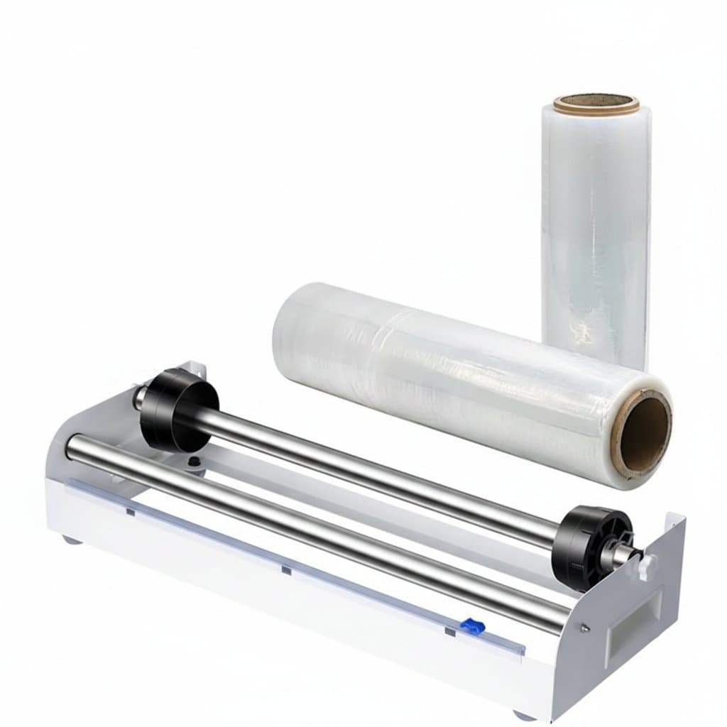 Commercial wrapping film packaging machine with fixed bracket for supermarket fruit, produce, and express parcel sealing.