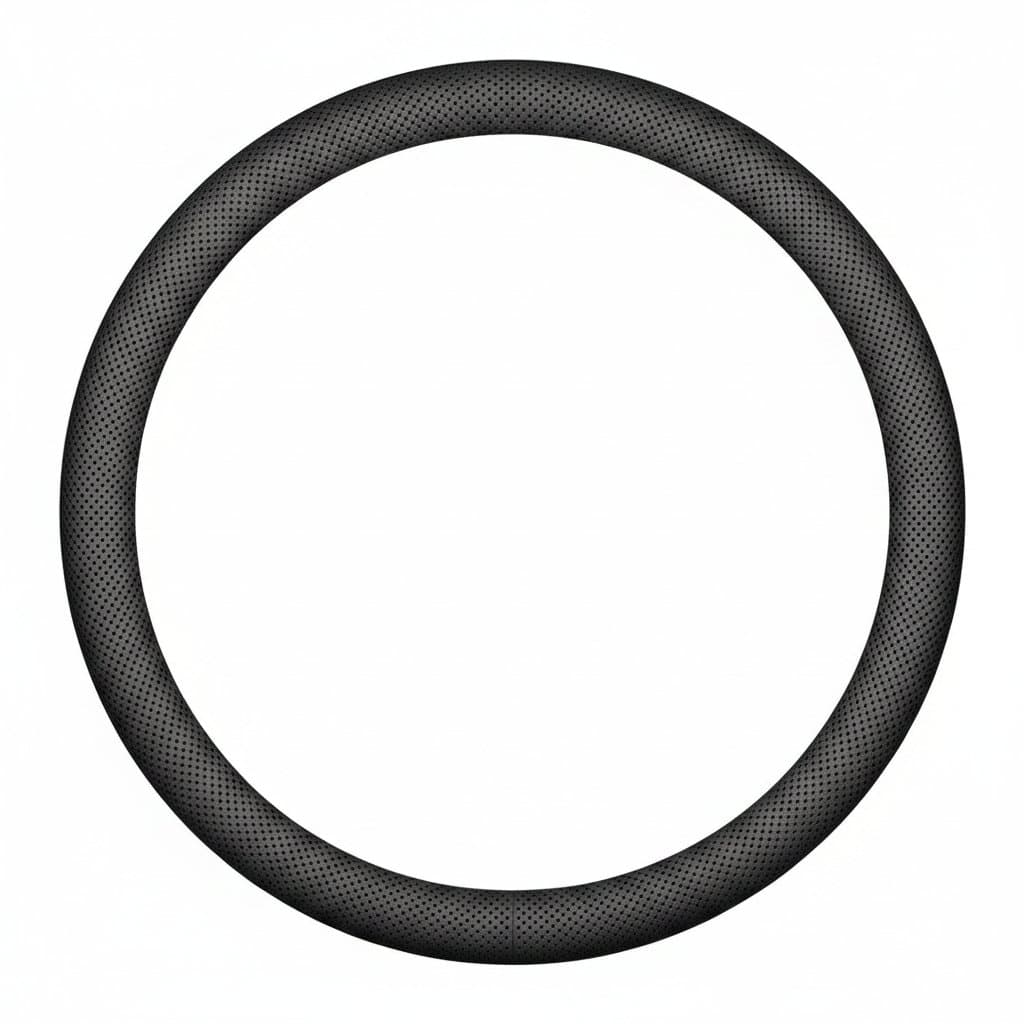 Black ultra-thin steering wheel covers, designed for a universal fit on 37-38cm steering wheels, shown in a car interior.