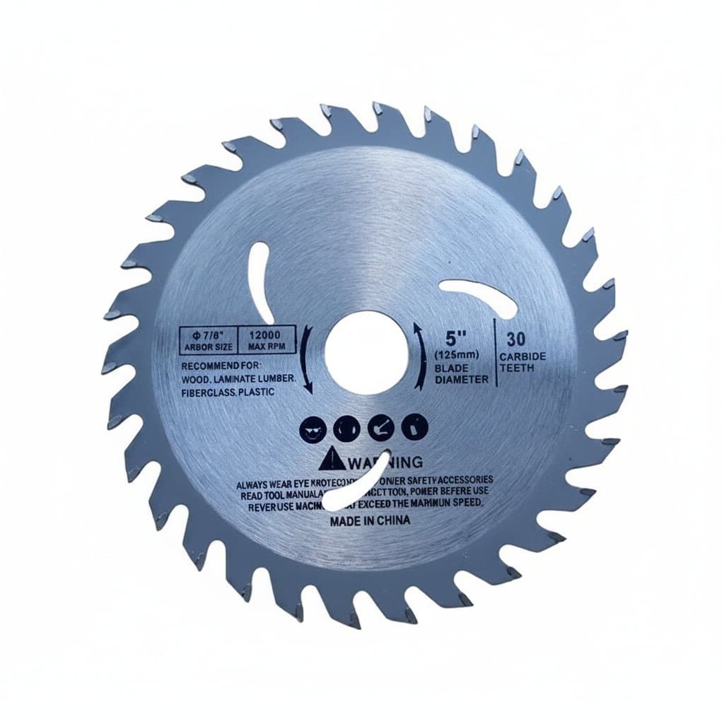 5-inch 125mm circular saw blade with 30 carbide teeth for precise wood cutting, featuring a 20mm bore for secure mounting.