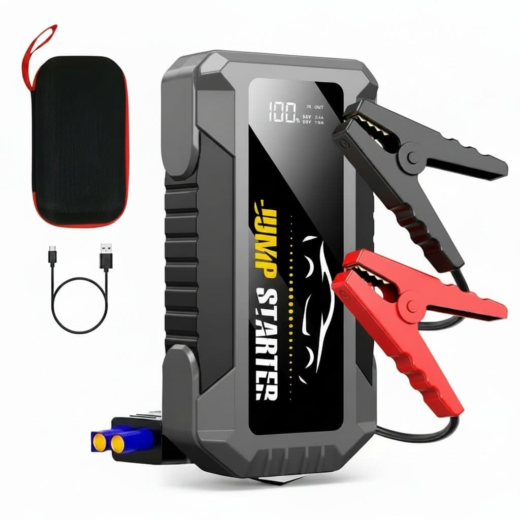 Powerful 5000A car jump starter battery pack, perfect jumper cables for car engines up to 8L gas and 7L diesel.