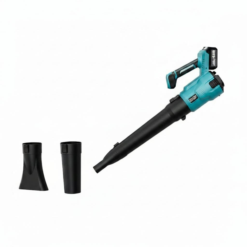 Makita 18V cordless leaf blower, a brushless electric air blower for clearing leaves, dust, and light snow from driveways and patios.