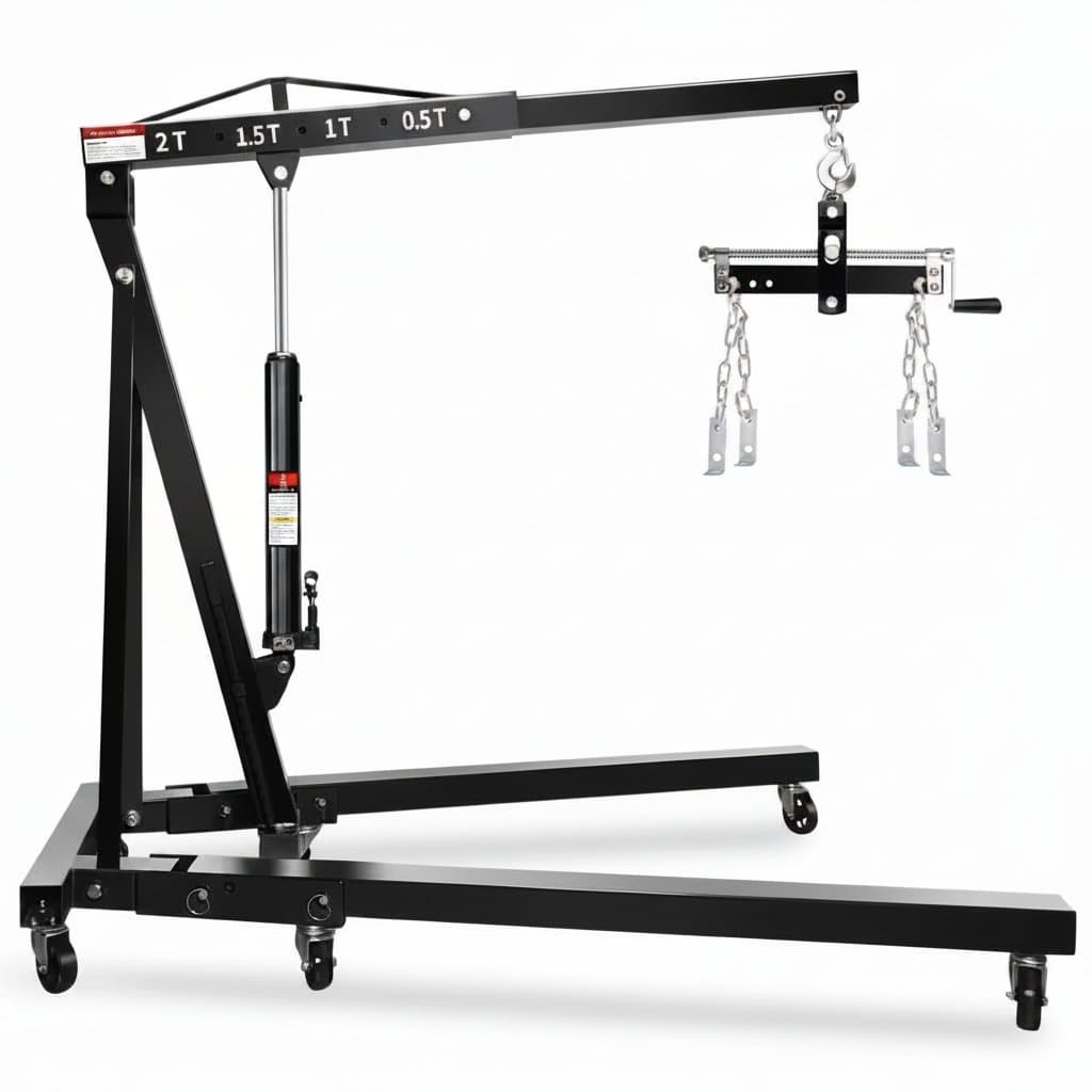 2-Ton Folding Shop Crane | Portable Hydraulic Engine Hoist | Lever-Operated Lift