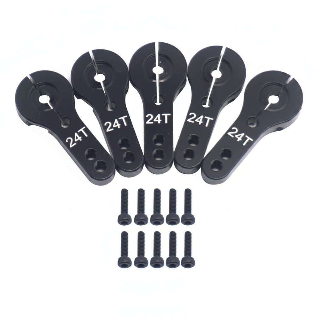 5-Pack Aluminum Servo Horns | 24T M3 Threads | For Hitec RC Car, Truck & Buggy Motors