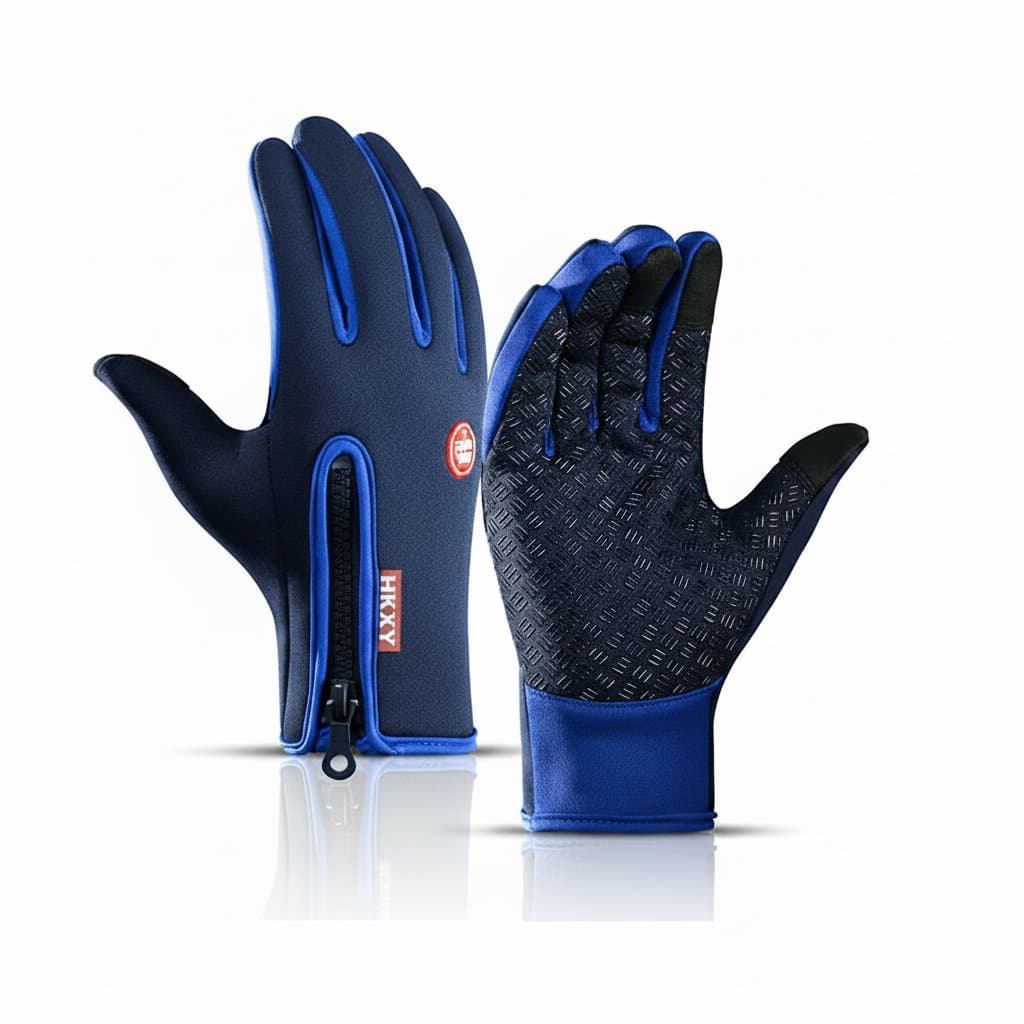 Touchscreen winter cycling gloves with full-finger design, anti-slip grip, waterproof construction, and warmth for outdoor sports.
