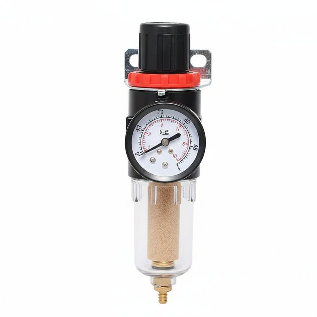 AFR-2000 1/4 inch Pneumatic Filter Regulator for air compressors, showing moisture separator and pressure gauge.