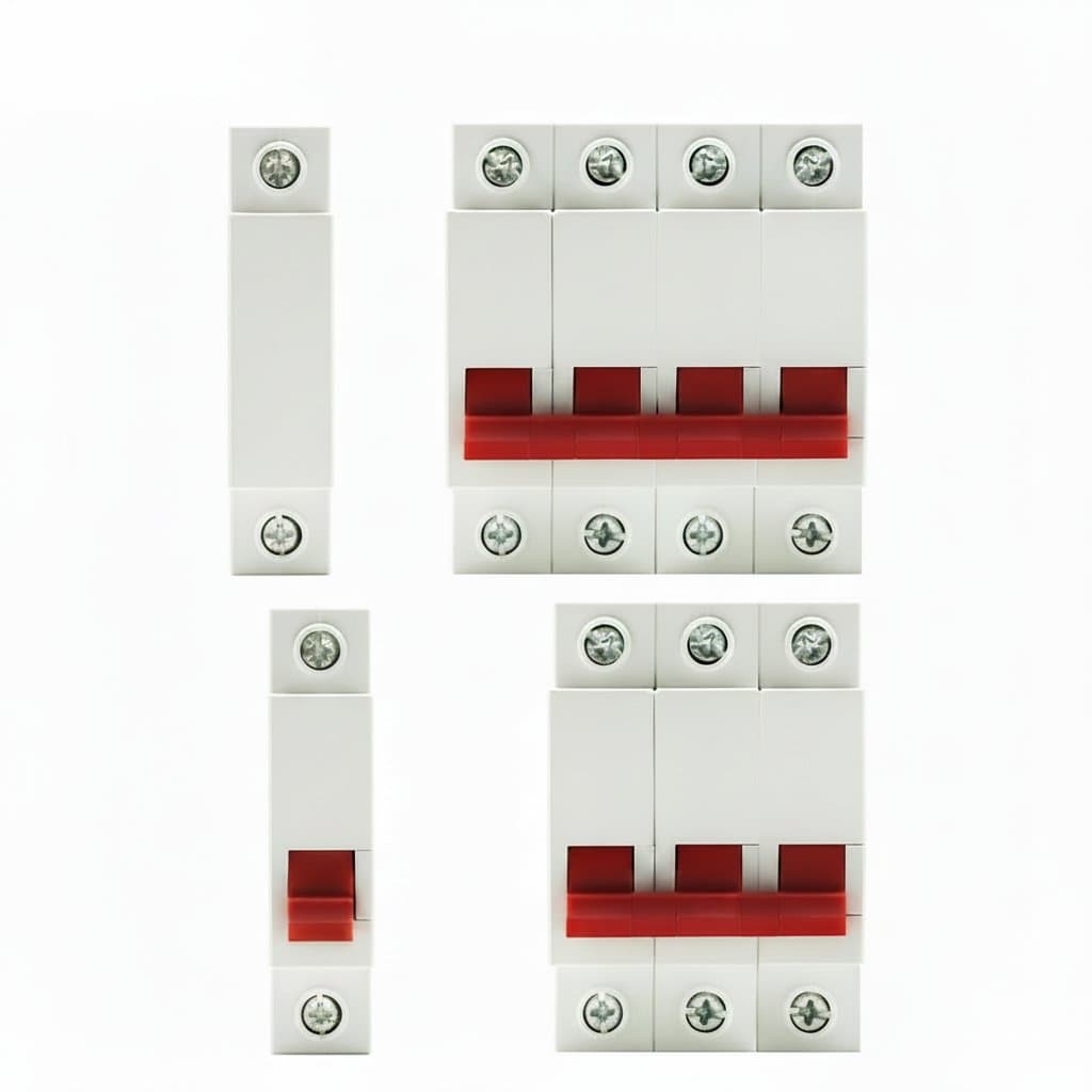 Din rail mounted 1P to 4P main isolating switch knife disconnect in 40A to 125A ratings for industrial and home electrical panels.