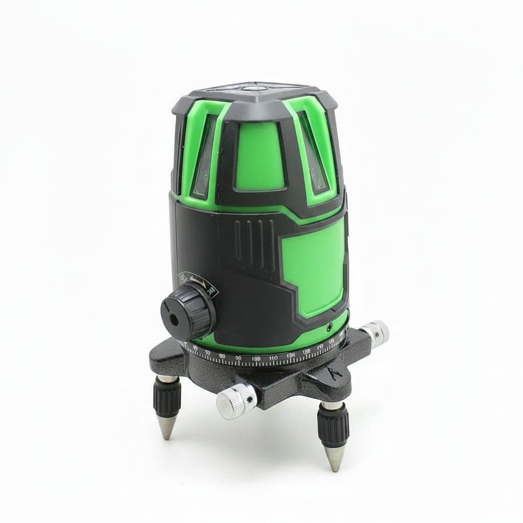 5-line 3D green beam laser level tool, also capable of 12-line 4D projection, with 360-degree coverage for comprehensive layout and leveling applications.
