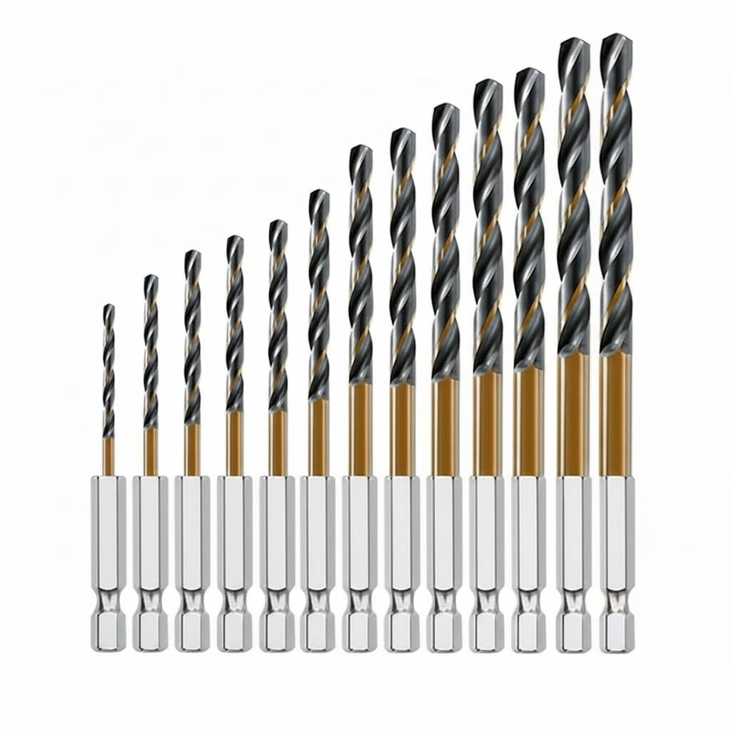 Hex shank twist drill bit set with 3-13 pieces in sizes 1.5-6mm for wood and metal drilling. Cobalt HSS construction for durability.