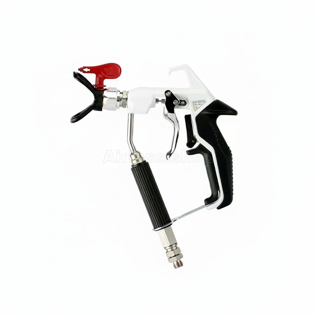 CHARHS ASG-21 Vector Infinity airless spray gun with included spray tip, tip base, and holder for professional paint application.