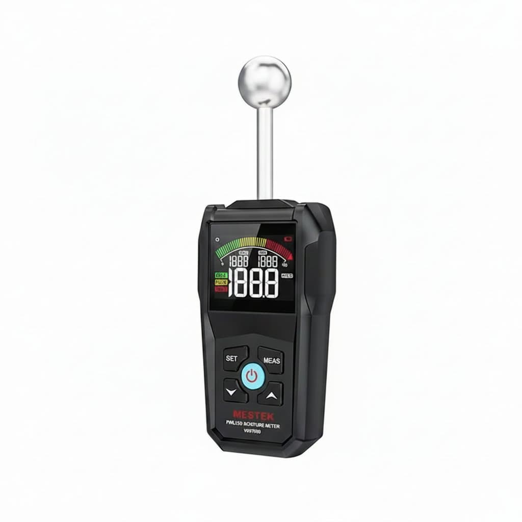 Professional HT73 Digital Wood Moisture Meter with large LCD screen and dual pin probes for high-accuracy moisture testing of lumber and firewood.