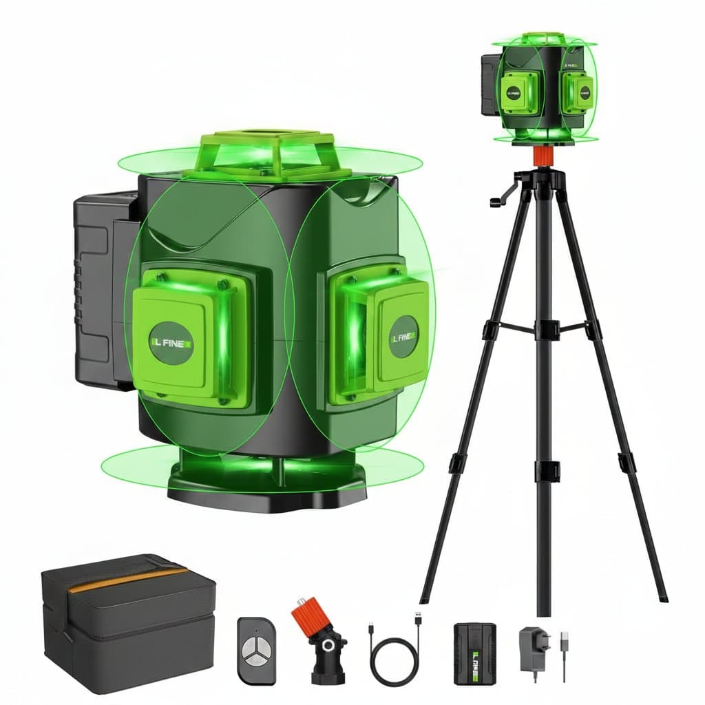 Laser Level | 16 Green Lines, 360° Self-Leveling | Includes 1M Tripod - Professional Grade Tool