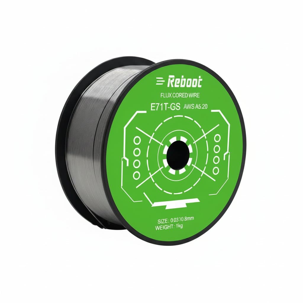 Reboot E71T-GS 0.8mm 1kg spool of flux-cored gasless welding wire for MIG welders, self-shielded with no gas needed.