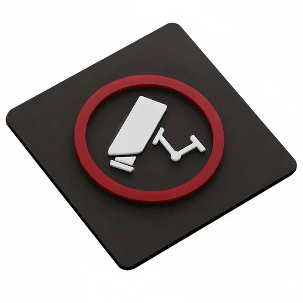 No Entry & No Trespassing sign: security camera icon on a black square, white background.