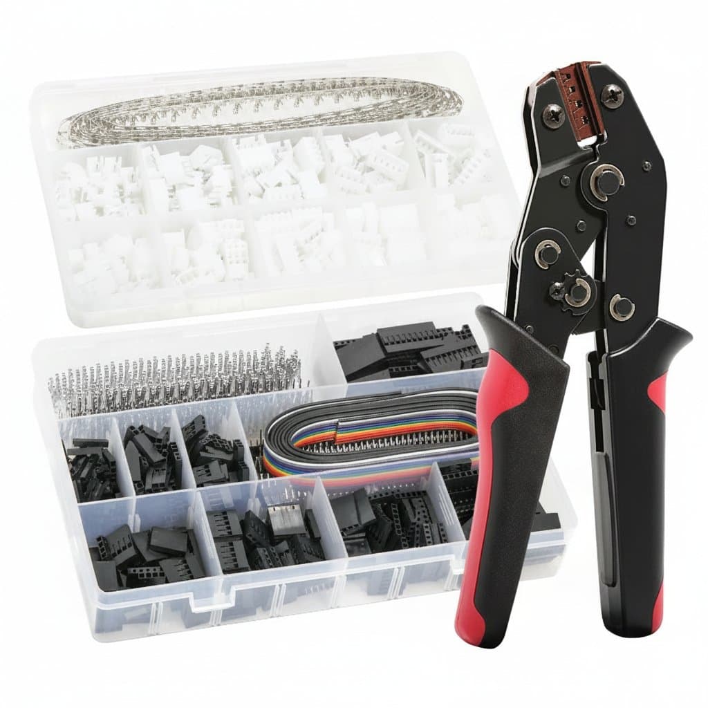 460-piece Micro JST-XH and Dupont wire connector kit with 2.54mm pitch male and female pin headers, housings, and jumper cables for electronics projects.