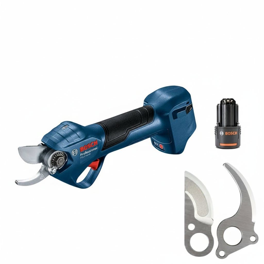 Bosch Pro 12V cordless electric pruner for household gardening, featuring branch cutting scissors and hedge trimming functionality.
