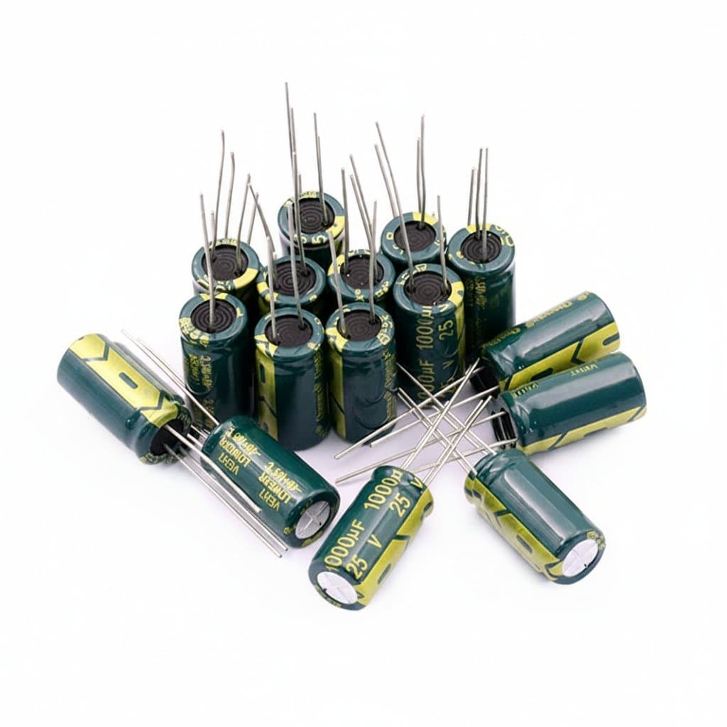 50-pack of 220uF 16V aluminum electrolytic capacitors, radial type, measuring 6mm by 7mm for circuit board use.
