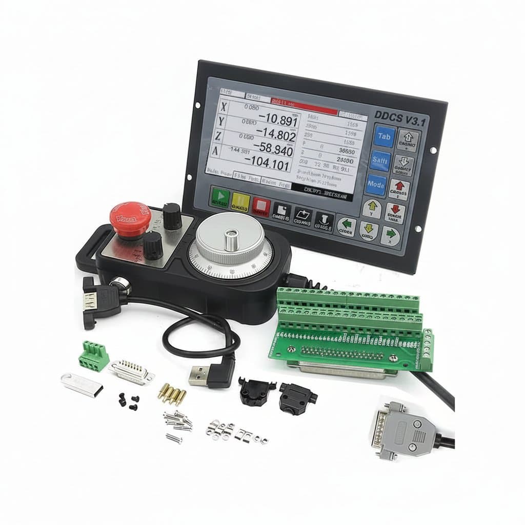 【EU US】 CNC PLC 4 Axis offline Motion Controller DDCS V3.1 500KHz PLC & Pendant Handwheel with Emergency Stop