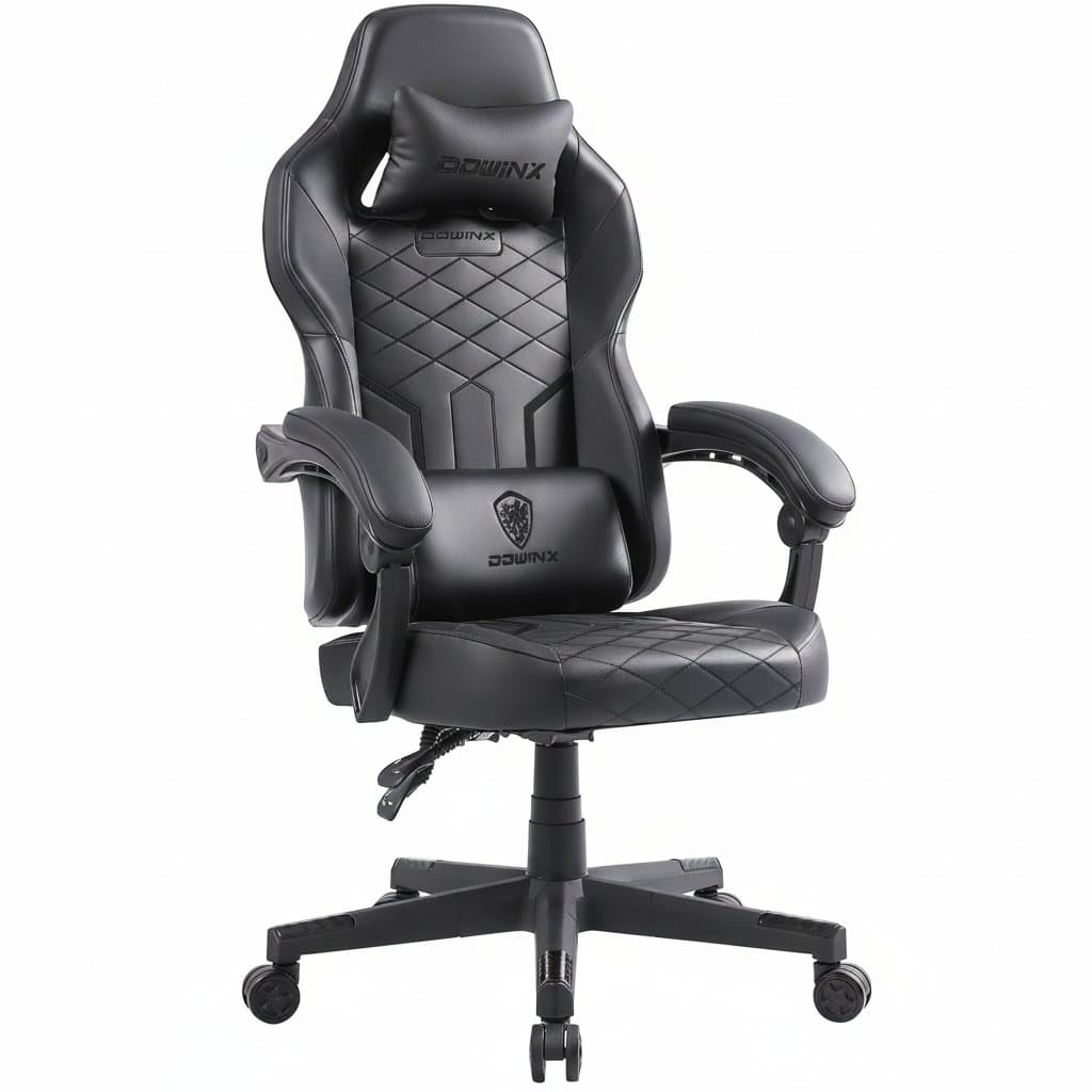 Ergonomic gaming chair with pocket spring cushion, high back, reclining function, and PU leather upholstery supporting up to 350 lbs.
