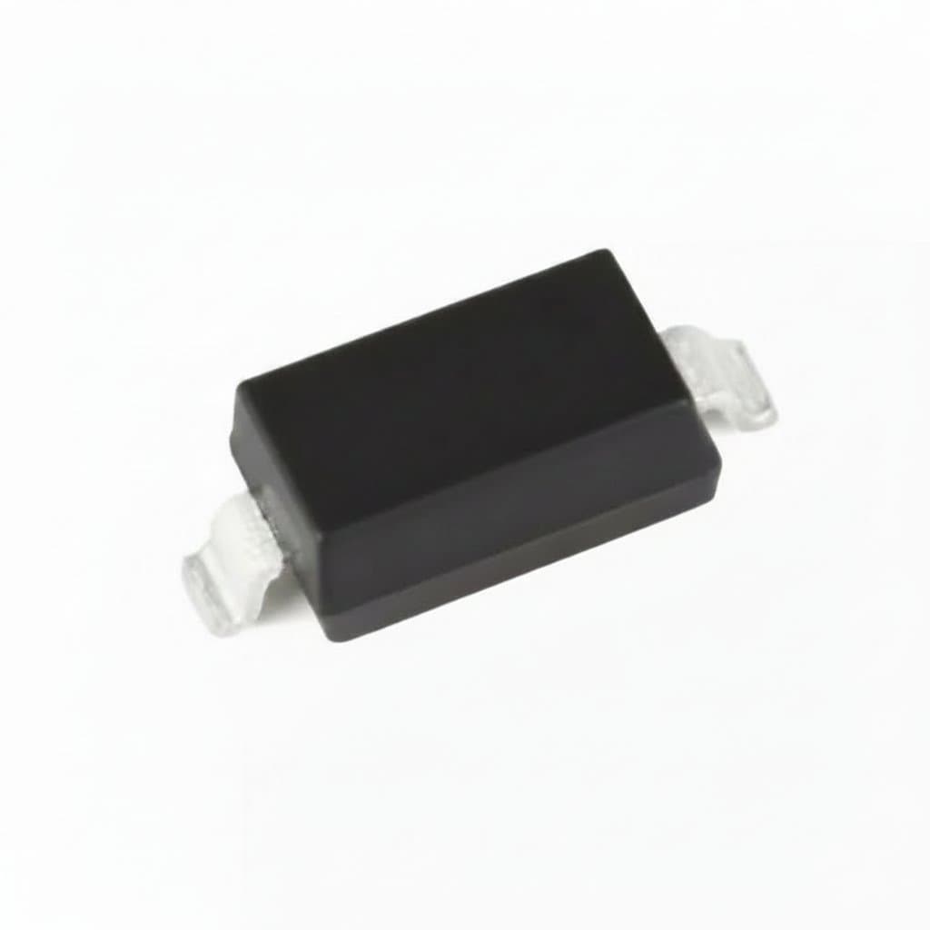 BAV21W T3 SOD-123 SMD Switching Diode, 100 piece reel on white background showing component size and markings for circuit board assembly.
