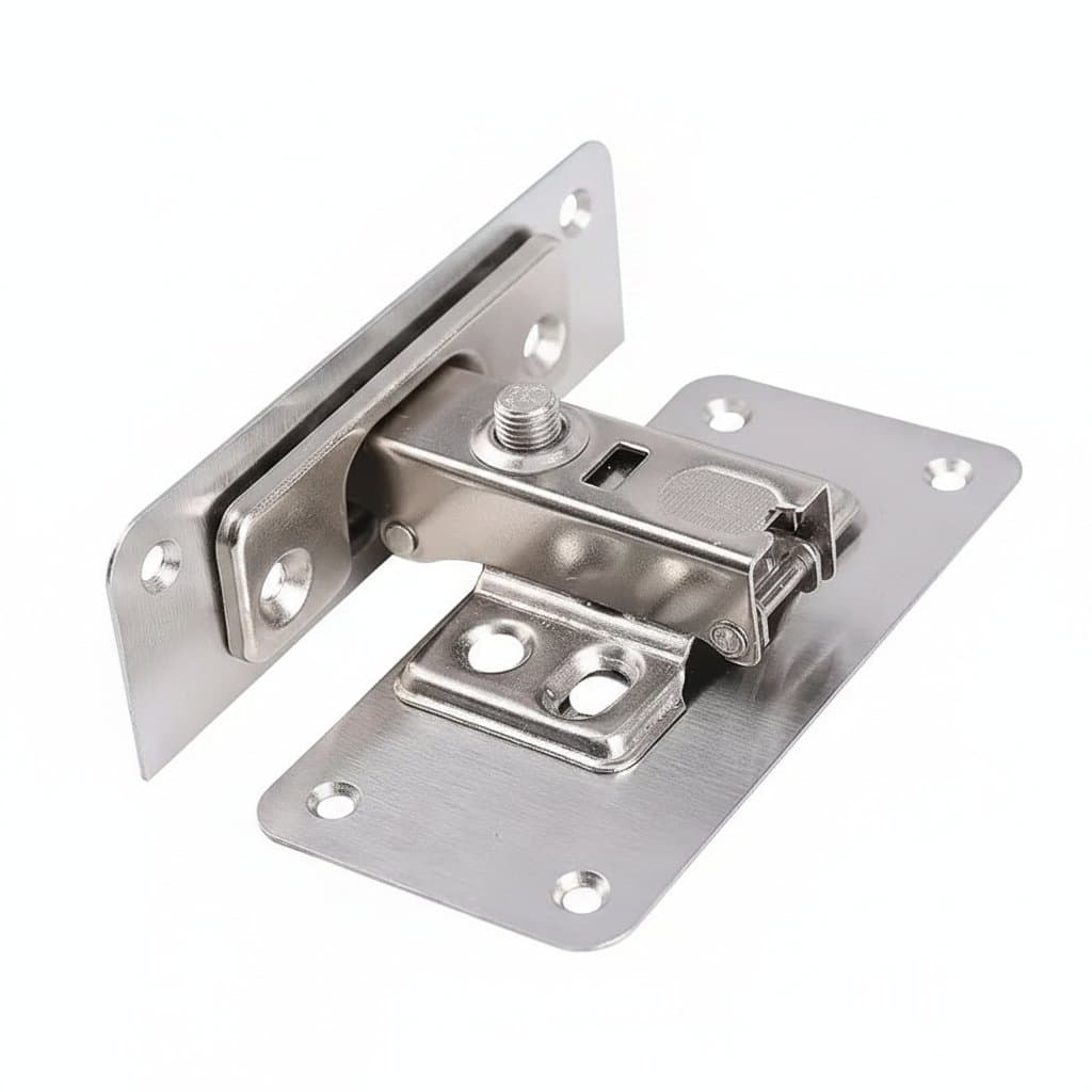 Stainless steel cabinet hinge repair plate kit with mounting holes, for home kitchen cupboard furniture door hinge reinforcement.