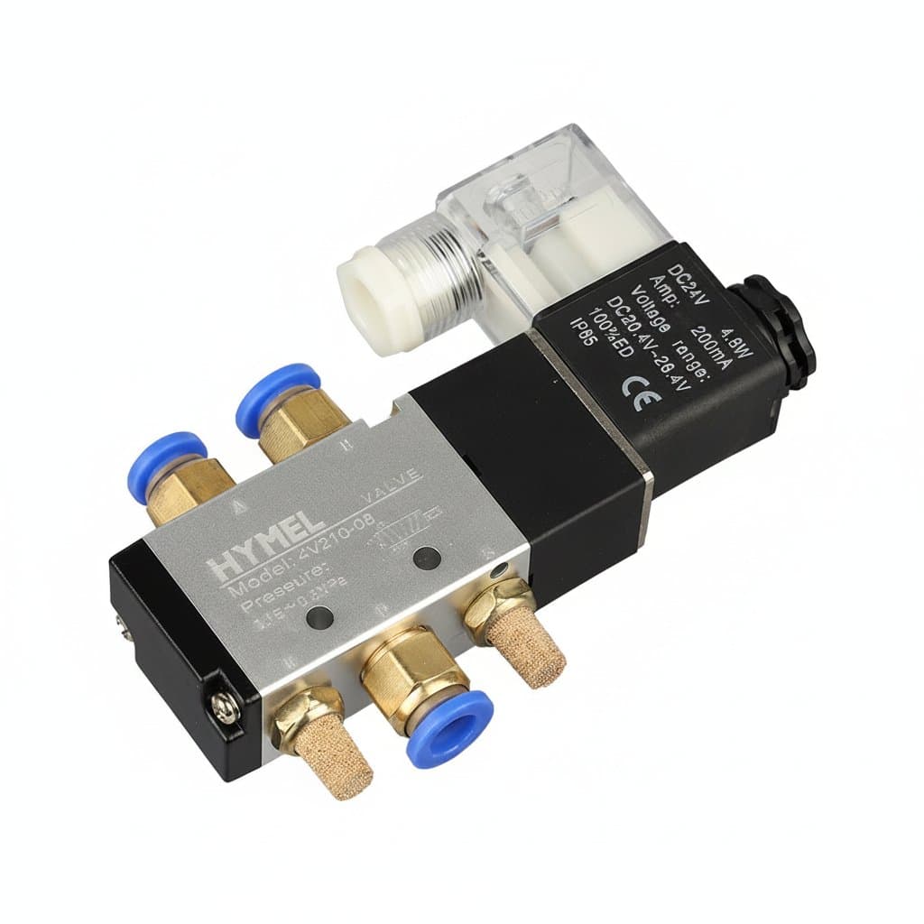 4V210-08 Solenoid Valve | 5-Way 2-Position Control | 12V/24V/220V | 4-12mm Fittings - Image 1