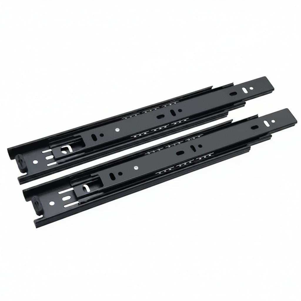 Black cold-rolled steel 3-way drawer slide rail for three-section drawers, 14-inch heavy-duty sliding track for furniture.