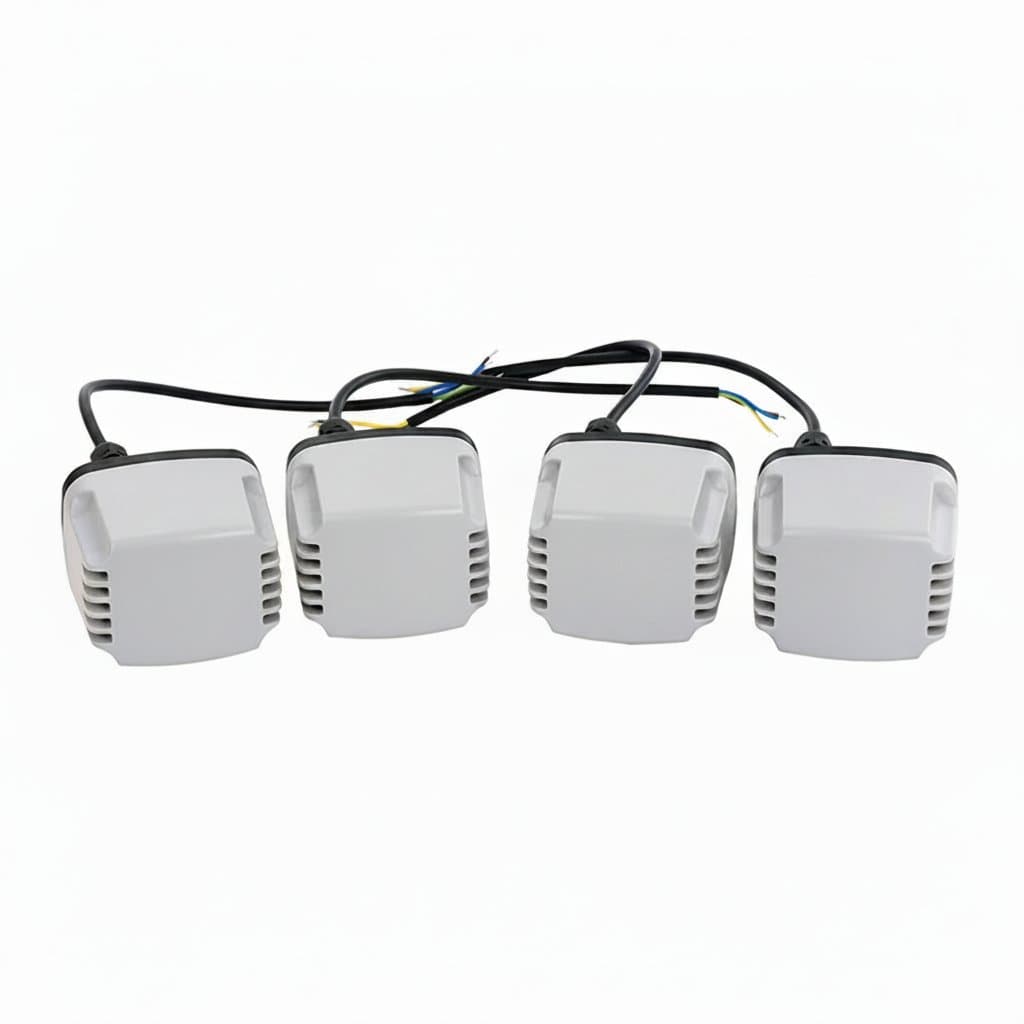 IP65 Motorised Thermostatic Radiator Valve, front view.
