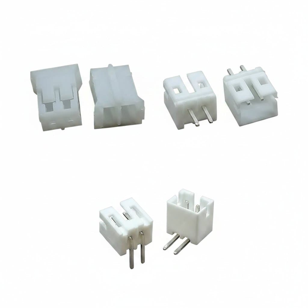 100-piece JST PH 2.0 connector set with 2-pin male and female housings for secure 2.0mm pitch electrical wire connections.