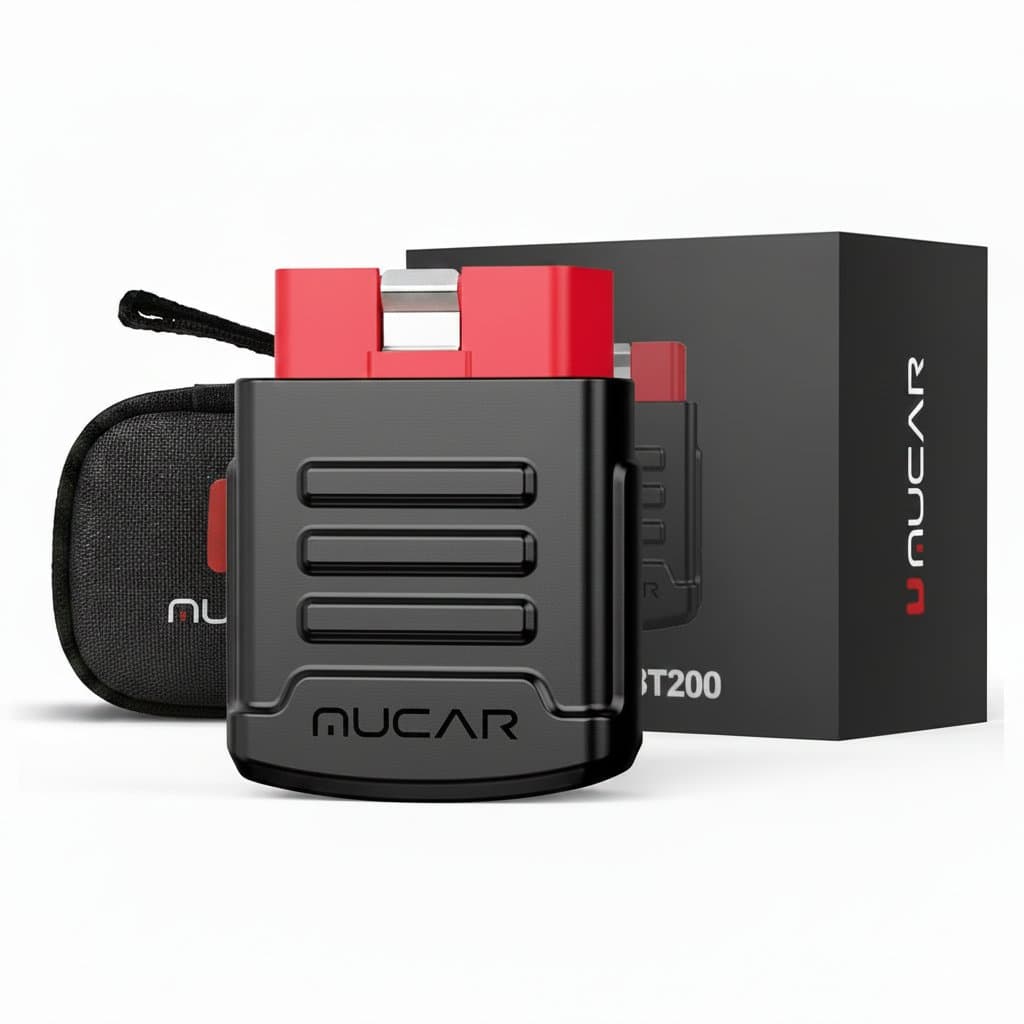 MUCAR BT200 automotive diagnostic tools, OBD2 scanner with Bluetooth and WiFi connectivity, compatible with all cars, featuring 15 diagnostic resets.