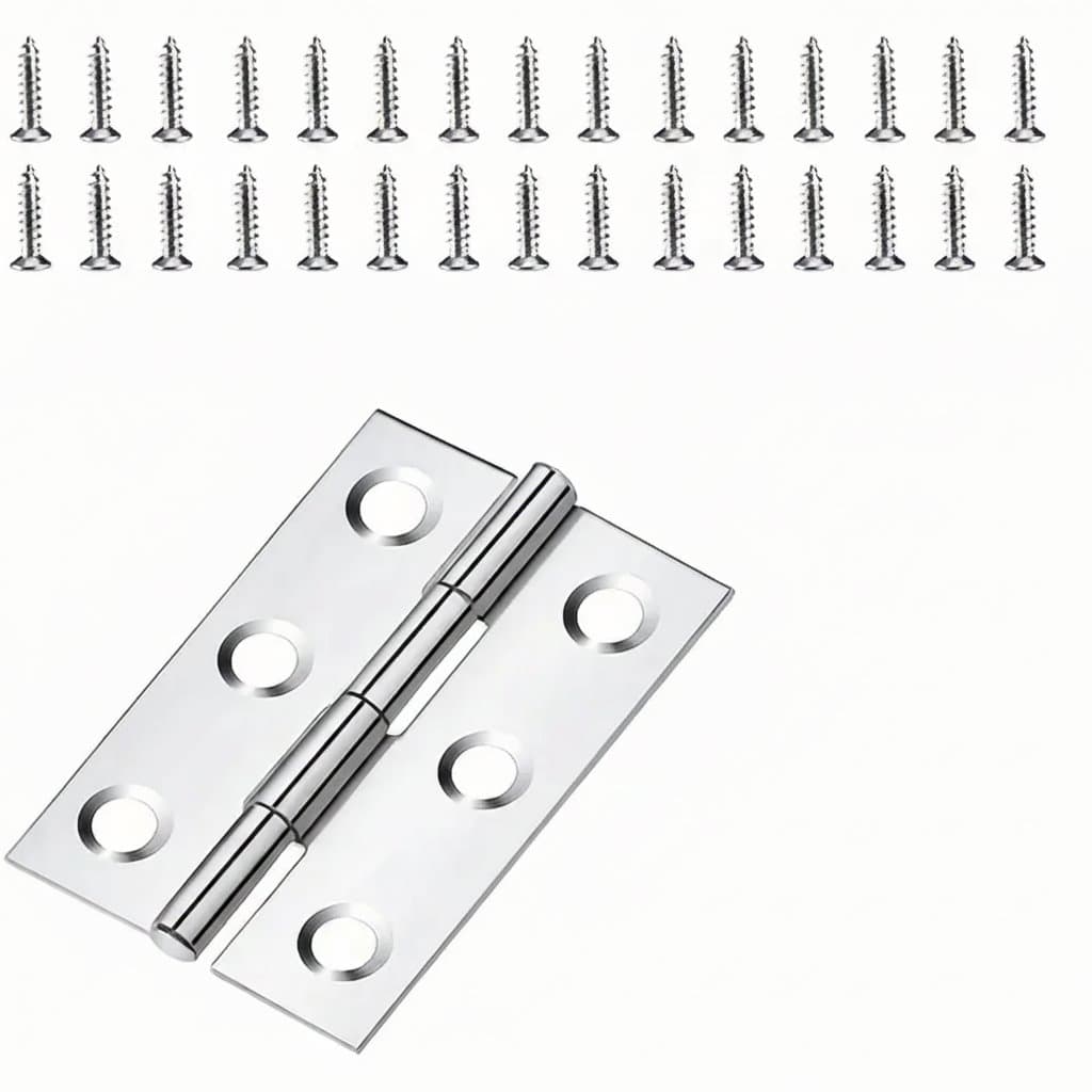 Set of 10 stainless steel folding hinges, 1.7 inches each, with assigned screws for doors, windows, and home furniture hardware.
