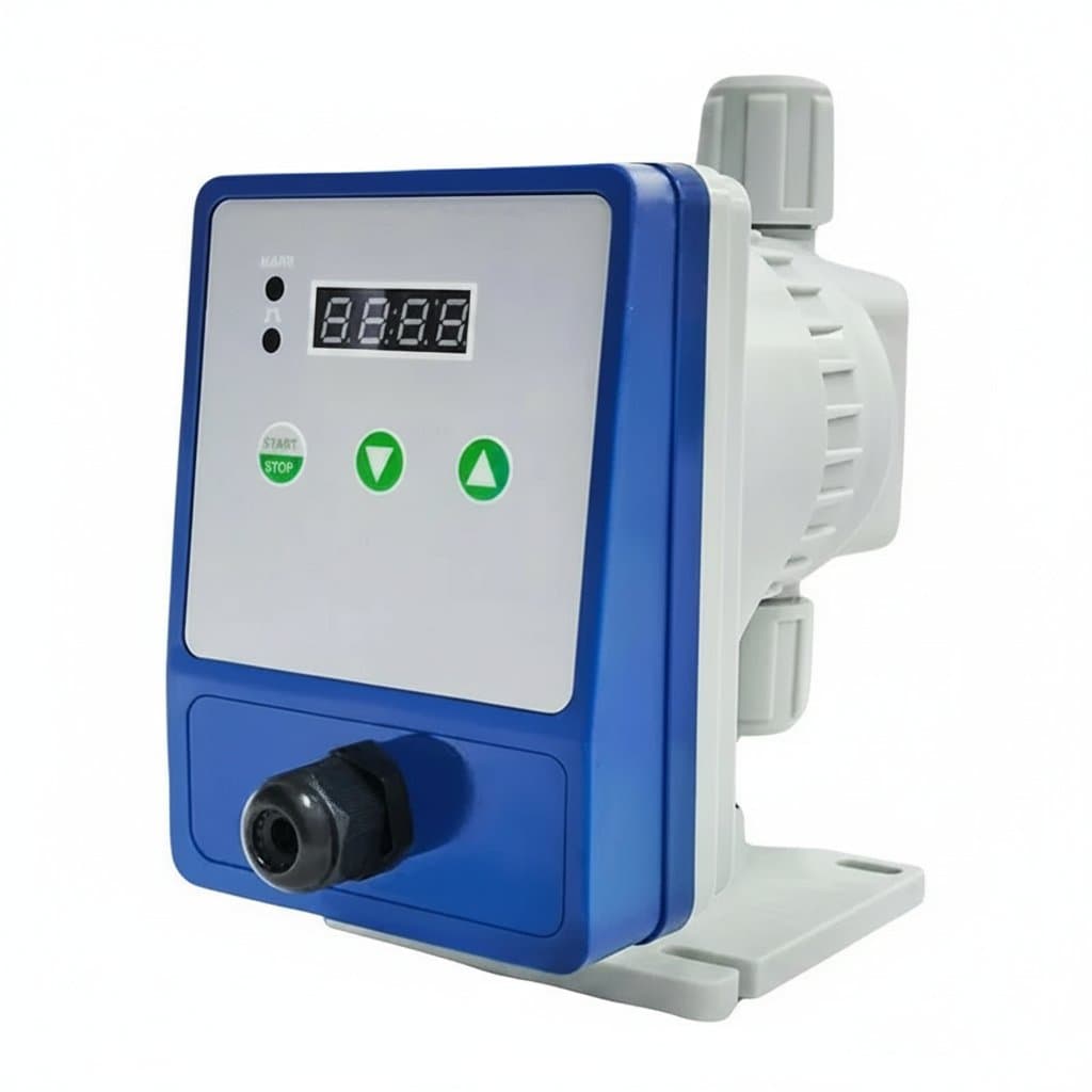 Electromagnetic diaphragm metering pump for water treatment, handling micro-acid chemicals and chlorine dosing with precise control.