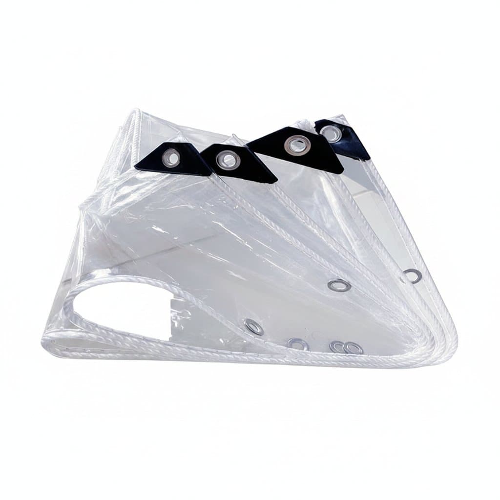 Clear PVC Tarpaulin with grommets and rope edge on a light background.