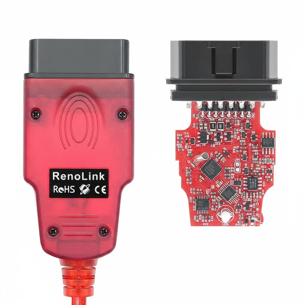 Renolink V2.10/V2.11 diagnostic tool for Renault vehicles, specializing in airbag reset, ECU programming, and UCH/key module coding.