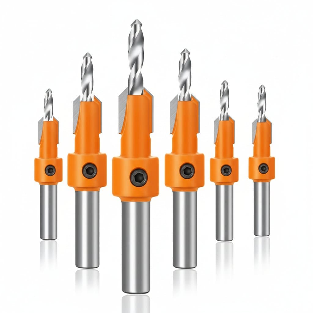 8mm shank HSS woodworking countersink router bit with screw extractor, designed for demolition and milling in wood.
