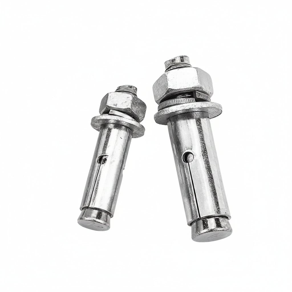 External hex expansion bolts in 304 stainless steel for concrete anchoring, available in sizes M6 through M16.