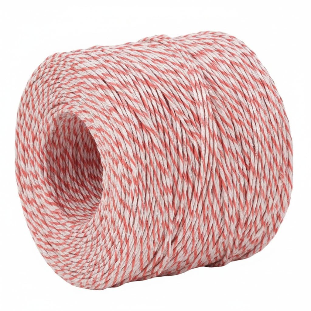 Electric fence energiser: close-up of red and white twisted twine.