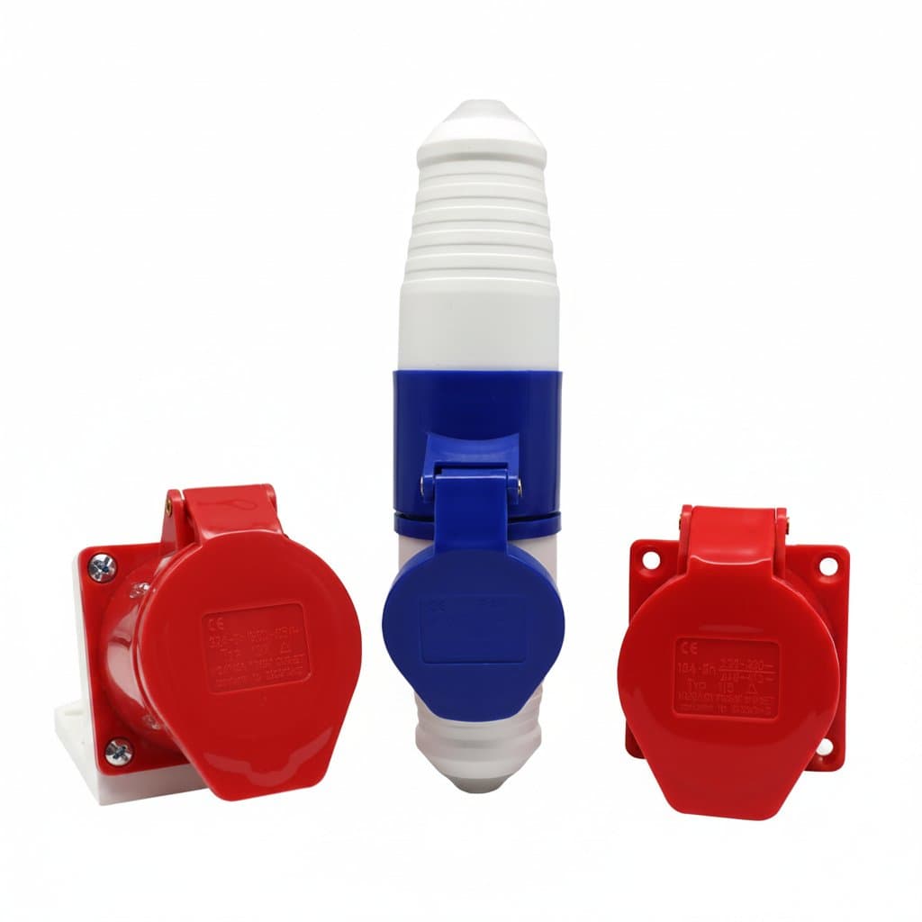 16A to 32A industrial waterproof aviation plug and socket connector in 3P, 4P, and 5P configurations for heavy-duty electrical applications.